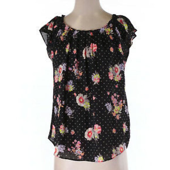 Lauren Conrad Black Polka Dot Floral Top - Picture 1 of 11